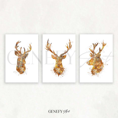 Deer Antler Set of 3 Watercolour Print