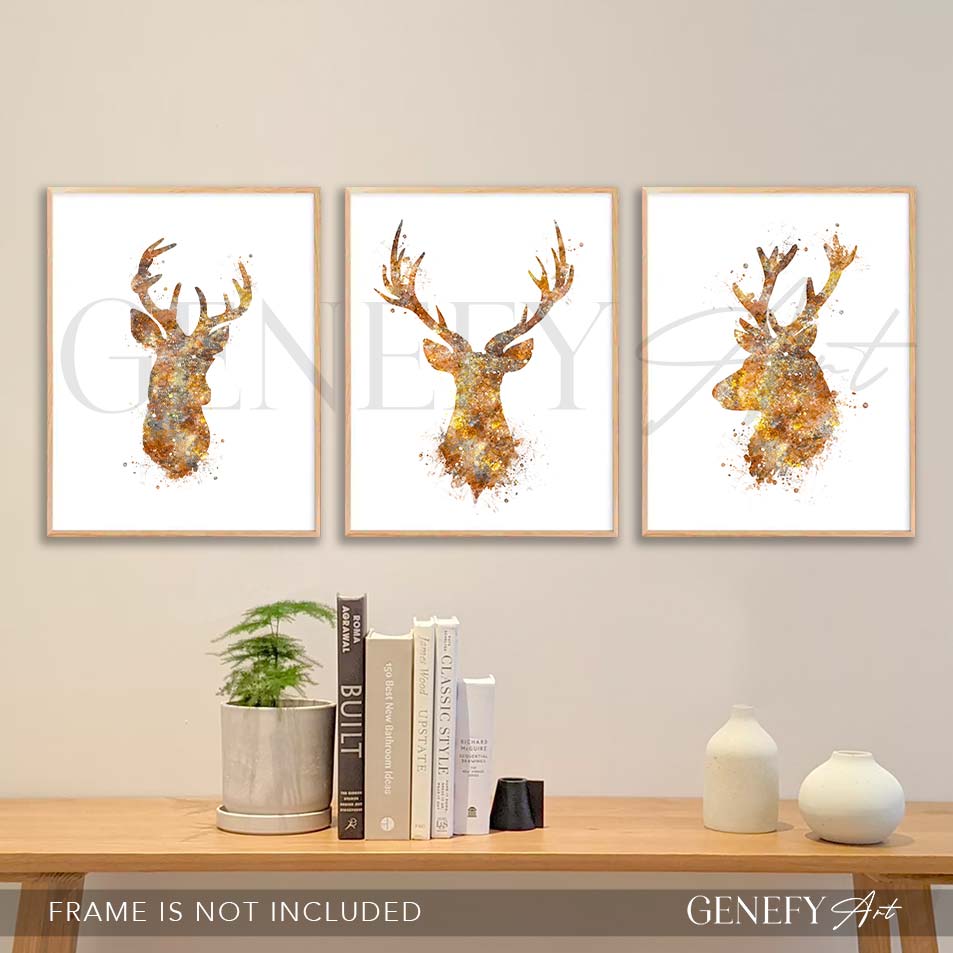 Deer Antler Set of 3 Watercolour Print