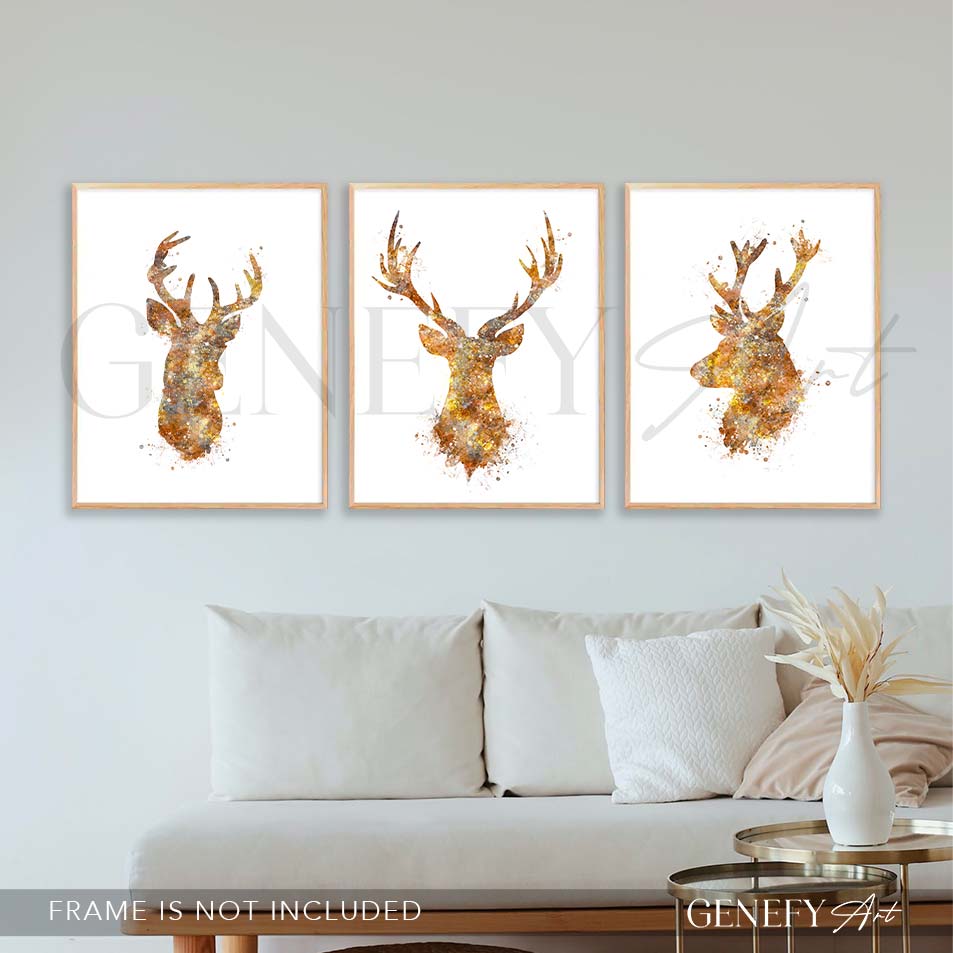 Deer Antler Set of 3 Watercolour Print