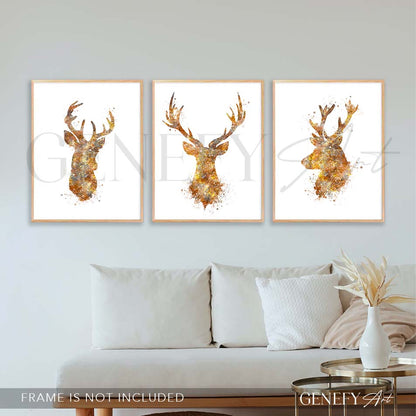 Deer Antler Set of 3 Watercolour Print
