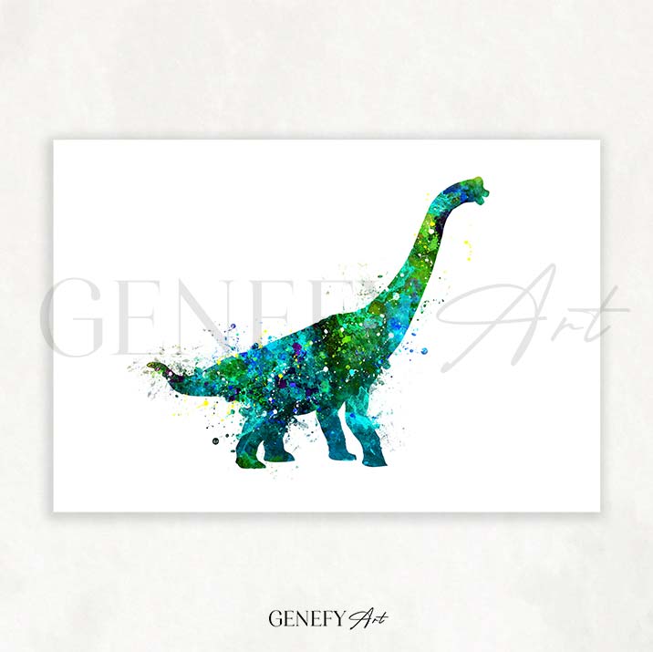 Dinosaur Brachiosaurus Watercolour Print - Genefy Art