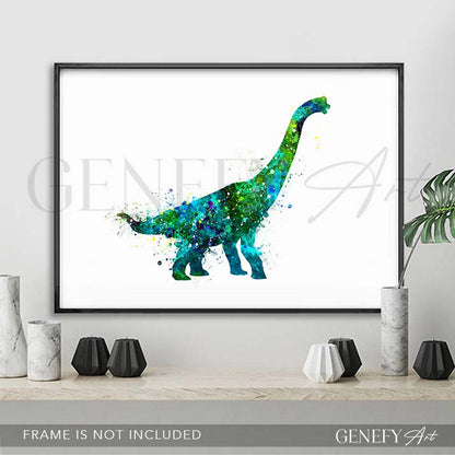 Dinosaur Brachiosaurus Watercolour Print - Genefy Art