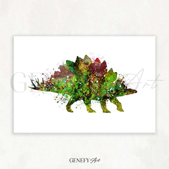 Dinosaur Stegosaurus Watercolour Print - Genefy Art