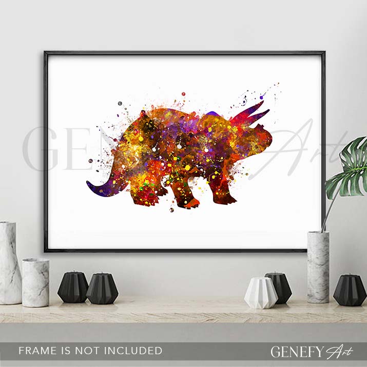Dinosaur Triceratops Watercolour Print - Genefy Art