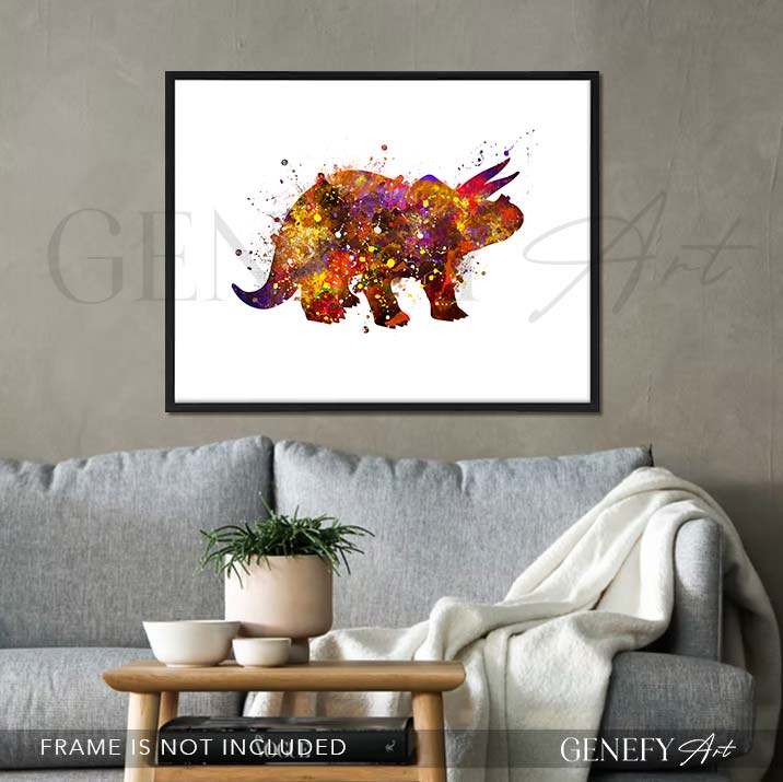 Dinosaur Triceratops Watercolour Print - Genefy Art