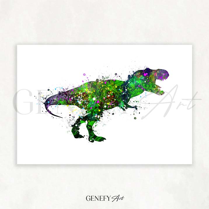Dinosaur Tyrannosaurus T-Rex Watercolour Print - Genefy Art