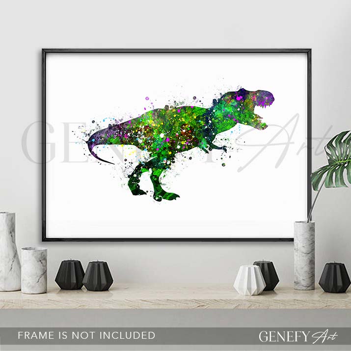 Dinosaur Tyrannosaurus T-Rex Watercolour Print - Genefy Art