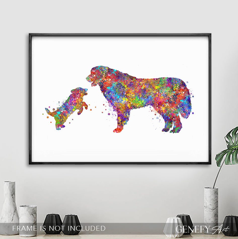 Great Pyrenees and Puppy Watercolour Art Print