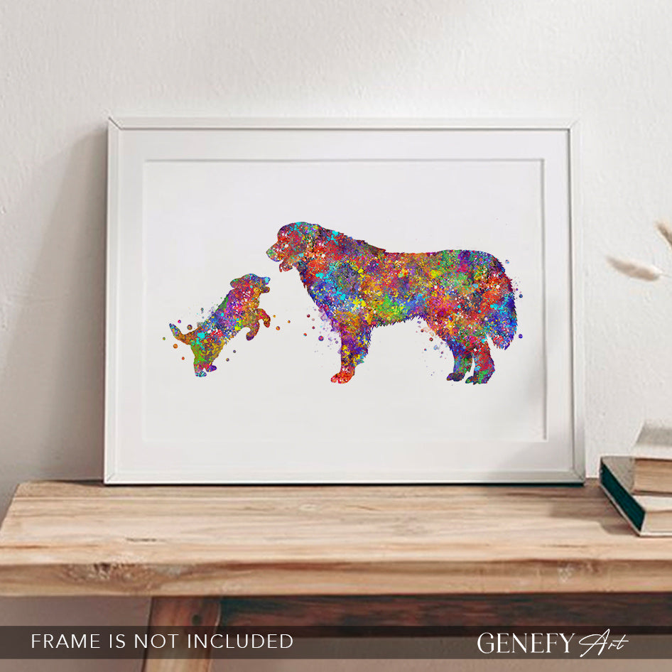 Great Pyrenees and Puppy Watercolour Art Print