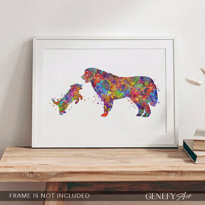 Great Pyrenees and Puppy Watercolour Art Print