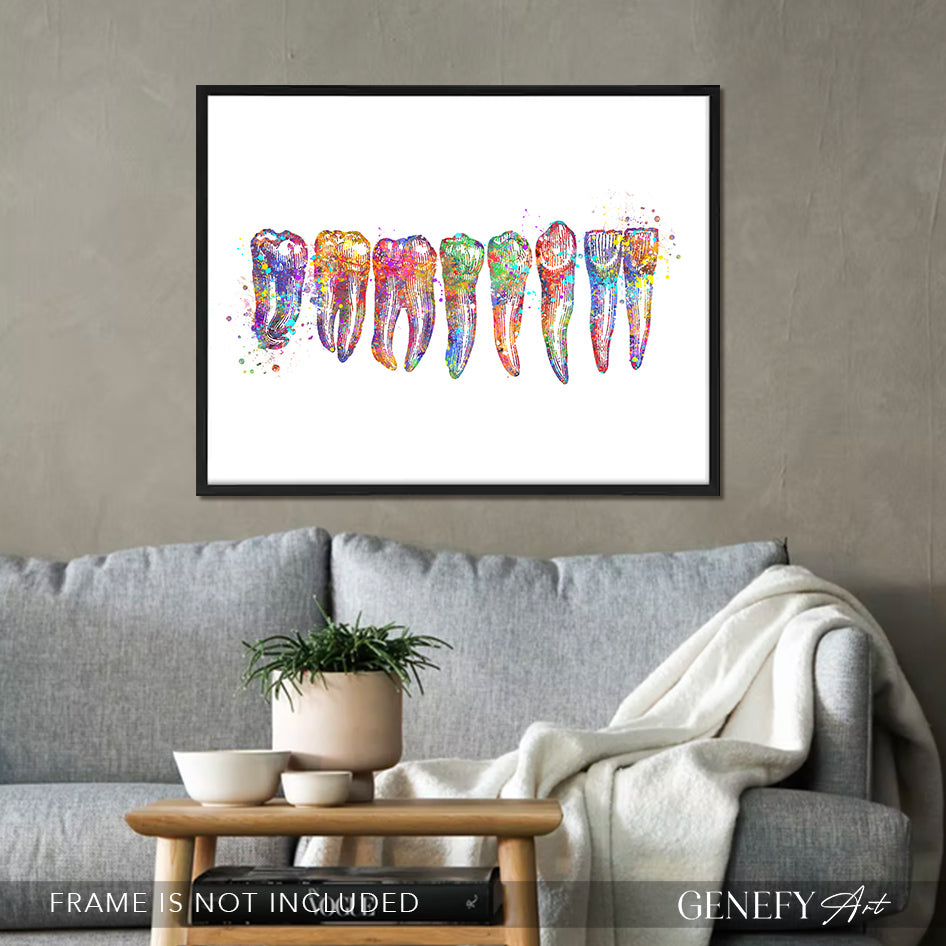 Teeth, Root, Molar, Incisor Watercolour Art Print