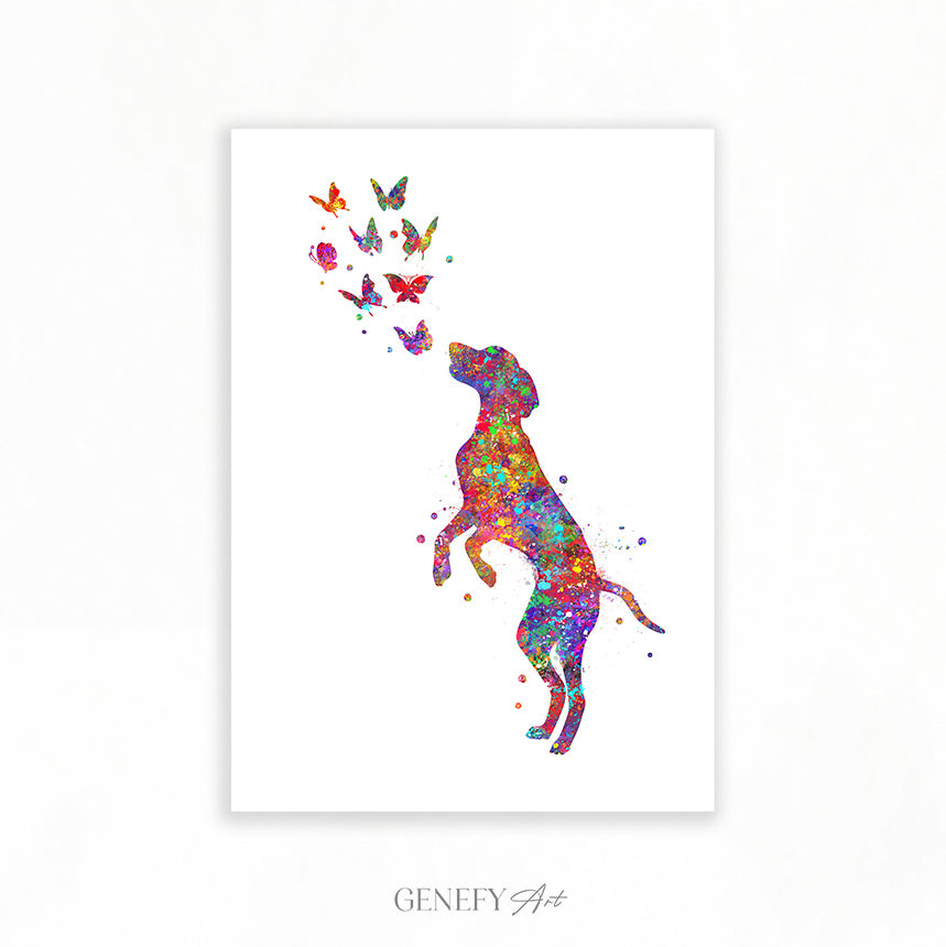 Hungarian Vizsla and Butterflies Watercolour Print
