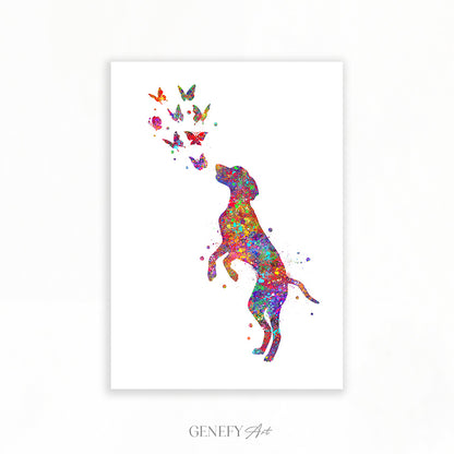 Hungarian Vizsla and Butterflies Watercolour Print