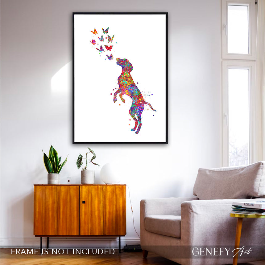 Hungarian Vizsla and Butterflies Watercolour Print