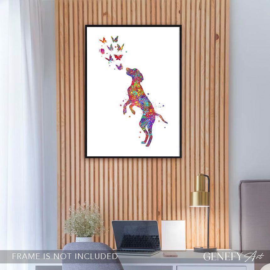 Hungarian Vizsla and Butterflies Watercolour Print