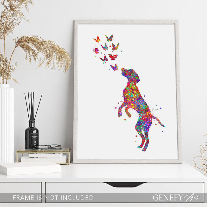 Hungarian Vizsla and Butterflies Watercolour Print