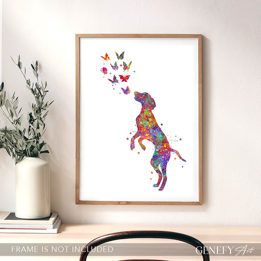 Hungarian Vizsla and Butterflies Watercolour Print