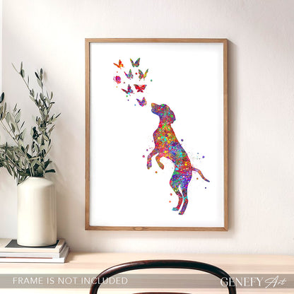 Hungarian Vizsla and Butterflies Watercolour Print