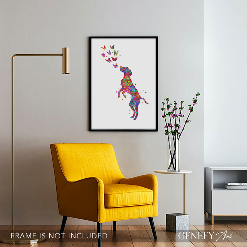 Hungarian Vizsla and Butterflies Watercolour Print