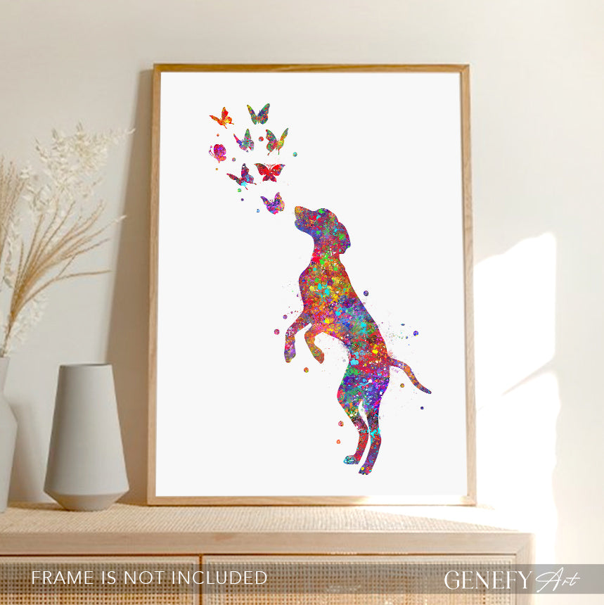 Hungarian Vizsla and Butterflies Watercolour Print