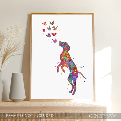 Hungarian Vizsla and Butterflies Watercolour Print