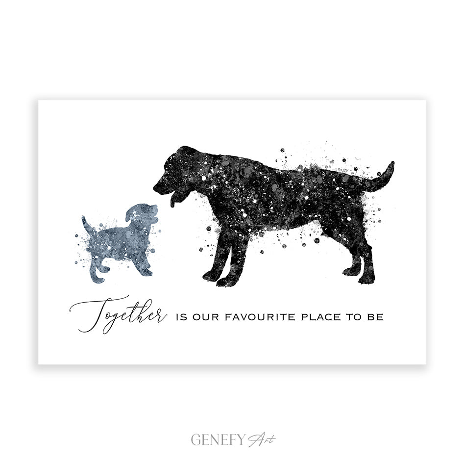 Labrador and Puppy Staffordshire Watercolour Art Print