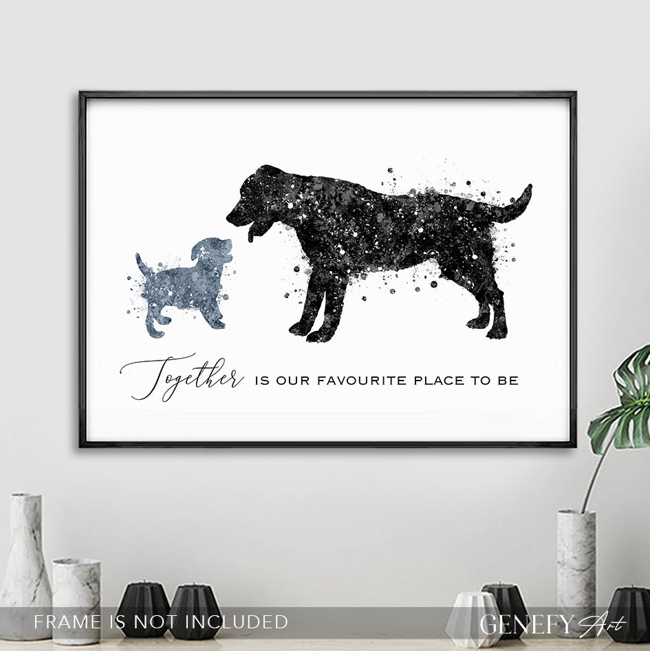 Labrador and Puppy Staffordshire Watercolour Art Print