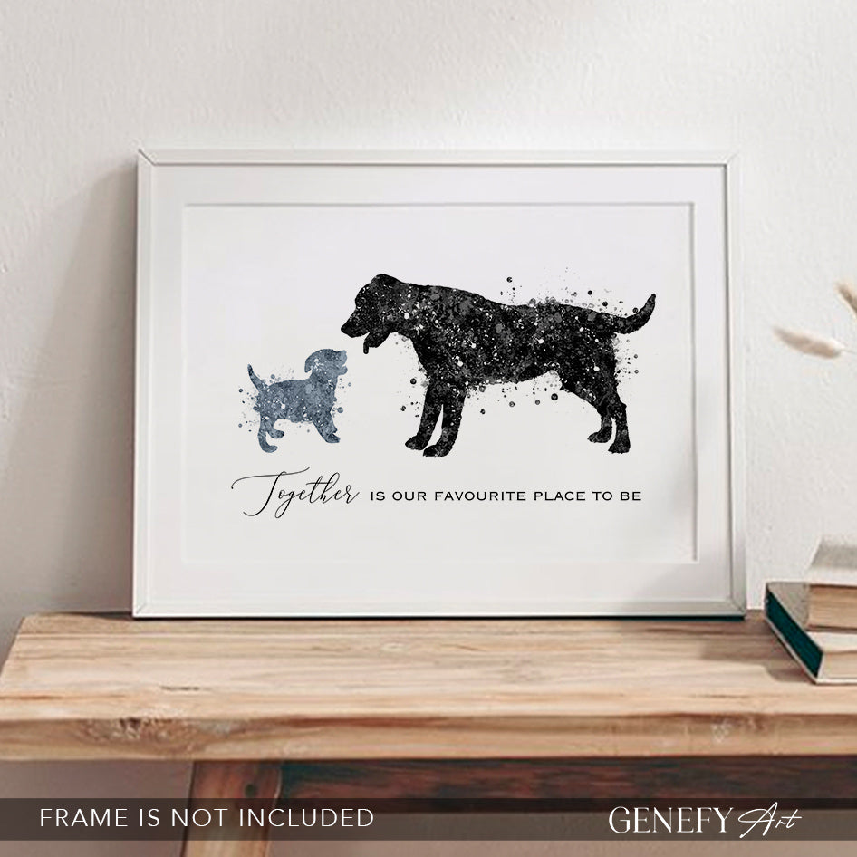 Labrador and Puppy Staffordshire Watercolour Art Print