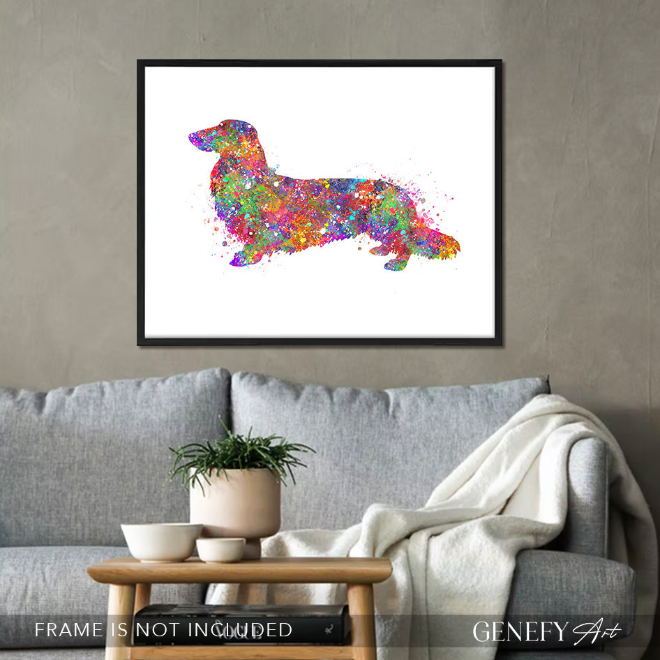Longhaired  Dachshund Watercolour Print