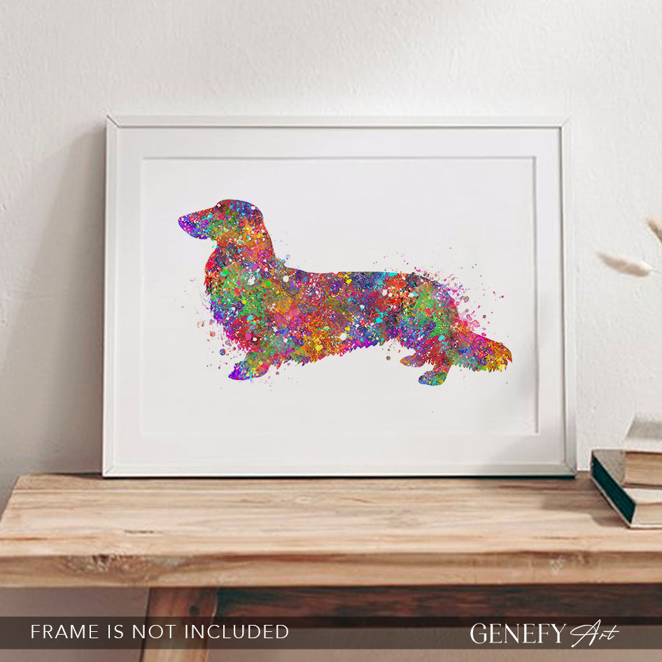 Longhaired  Dachshund Watercolour Print
