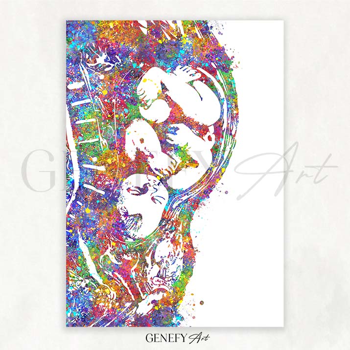 Pregnancy &amp; Fetus Watercolour Art Print