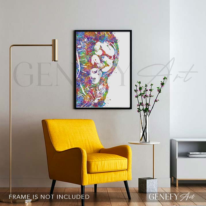 Pregnancy &amp; Fetus Watercolour Art Print