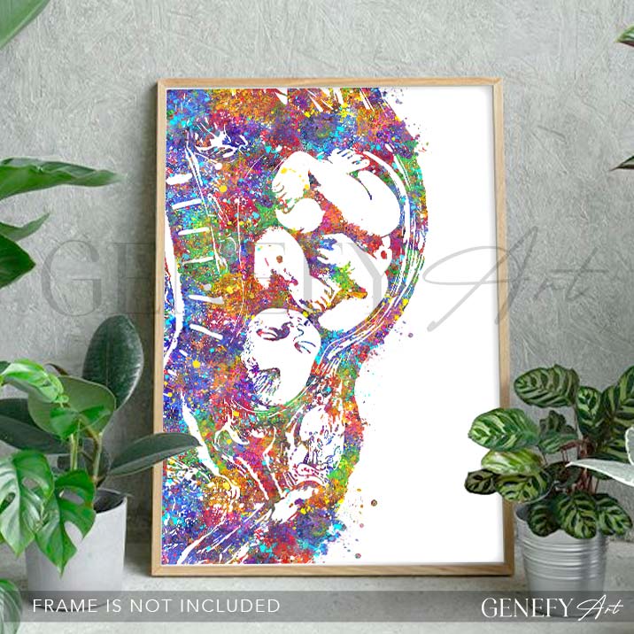 Pregnancy &amp; Fetus Watercolour Art Print