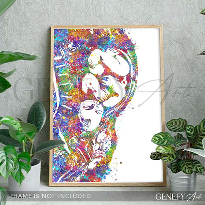 Pregnancy &amp; Fetus Watercolour Art Print