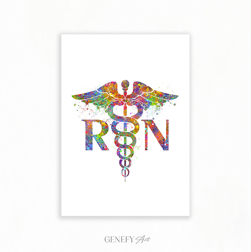 RN Caduceus Medical Symbol Watercolour Print