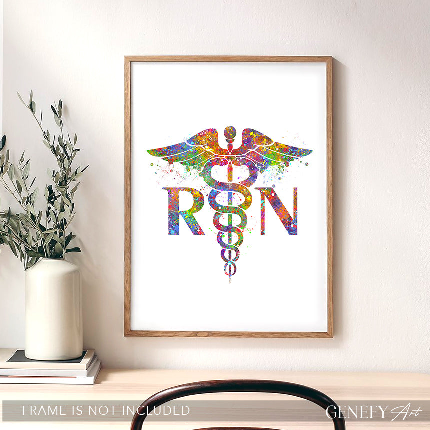 RN Caduceus Medical Symbol Watercolour Print