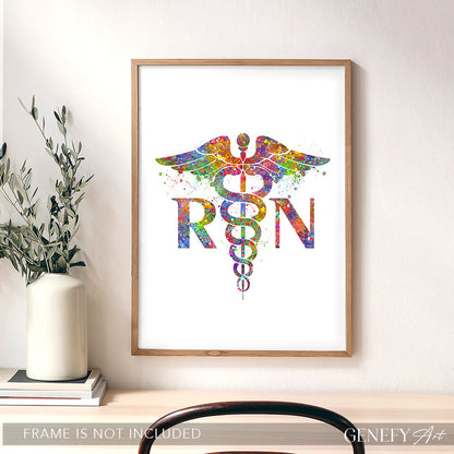RN Caduceus Medical Symbol Watercolour Print