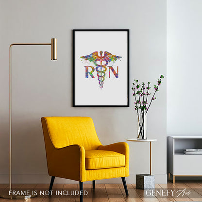 RN Caduceus Medical Symbol Watercolour Print