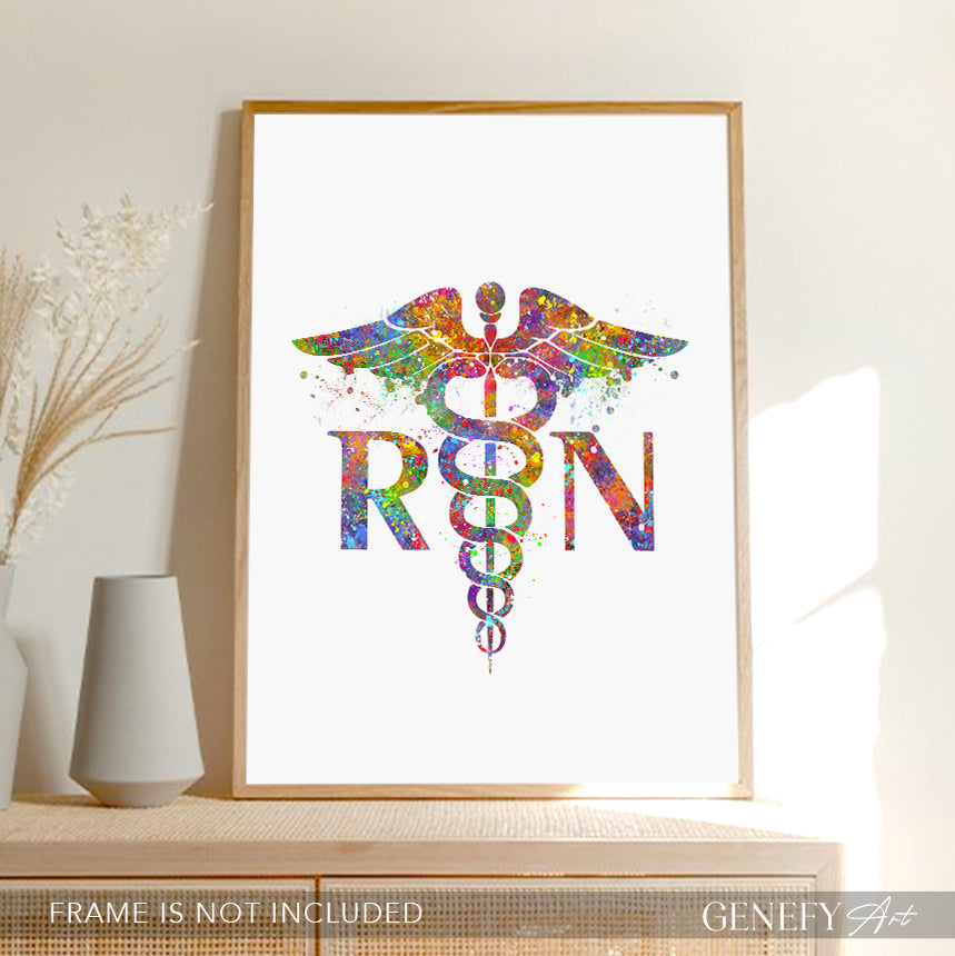 RN Caduceus Medical Symbol Watercolour Print