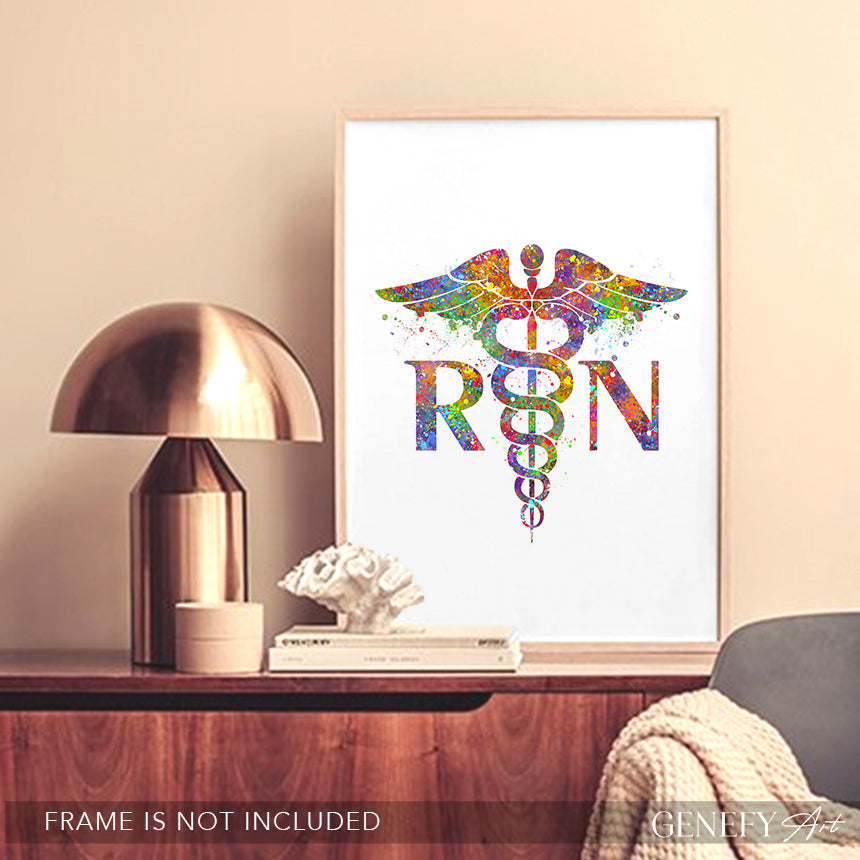 RN Caduceus Medical Symbol Watercolour Print