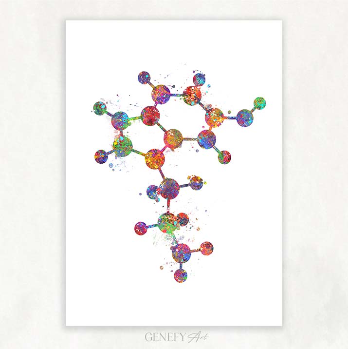 Serotonin Molecule Watercolour Art Print