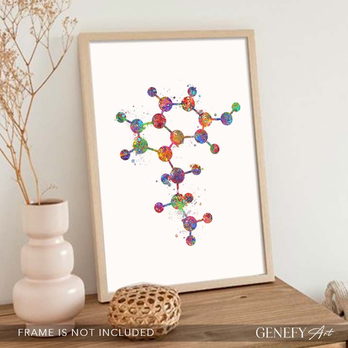 Serotonin Molecule Watercolour Art Print