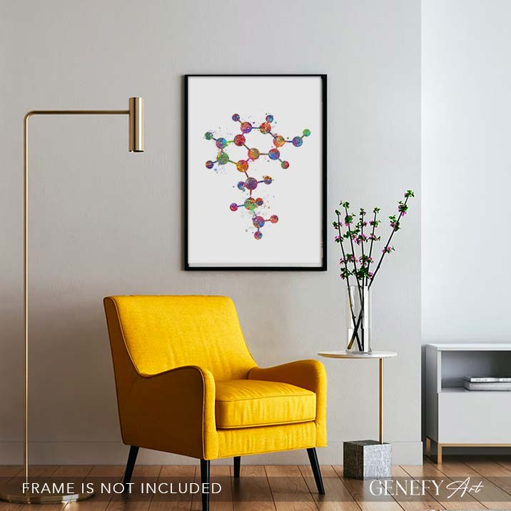 Serotonin Molecule Watercolour Art Print