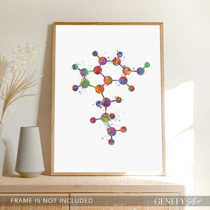 Serotonin Molecule Watercolour Art Print