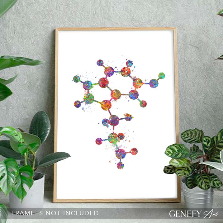 Serotonin Molecule Watercolour Art Print