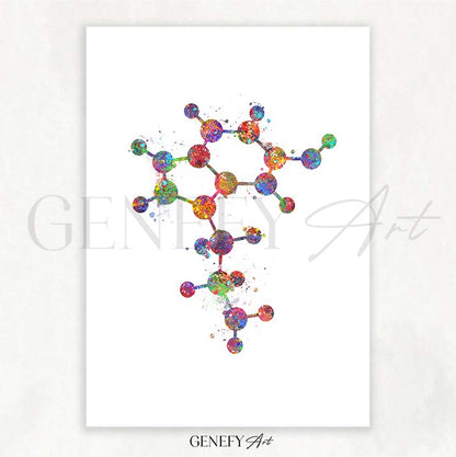 Serotonin Molecule Watercolour Art Print