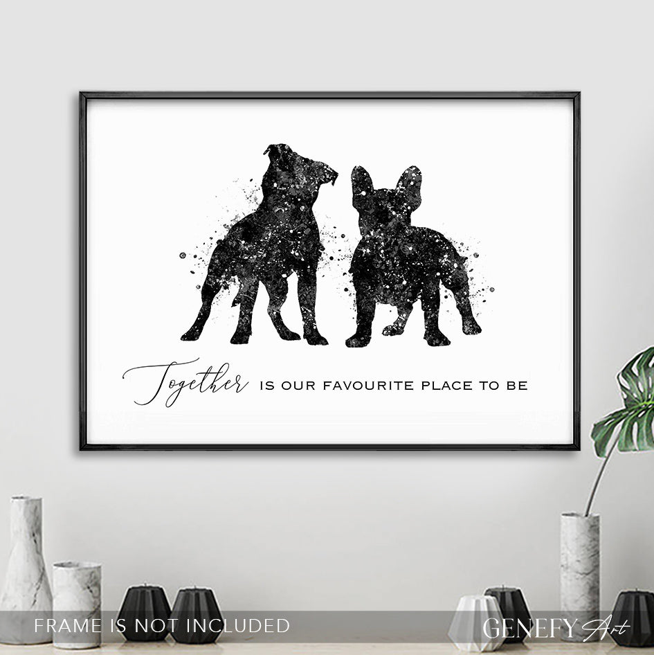 Staffordshire Bull Terrier and French Bulldog Black and White Art