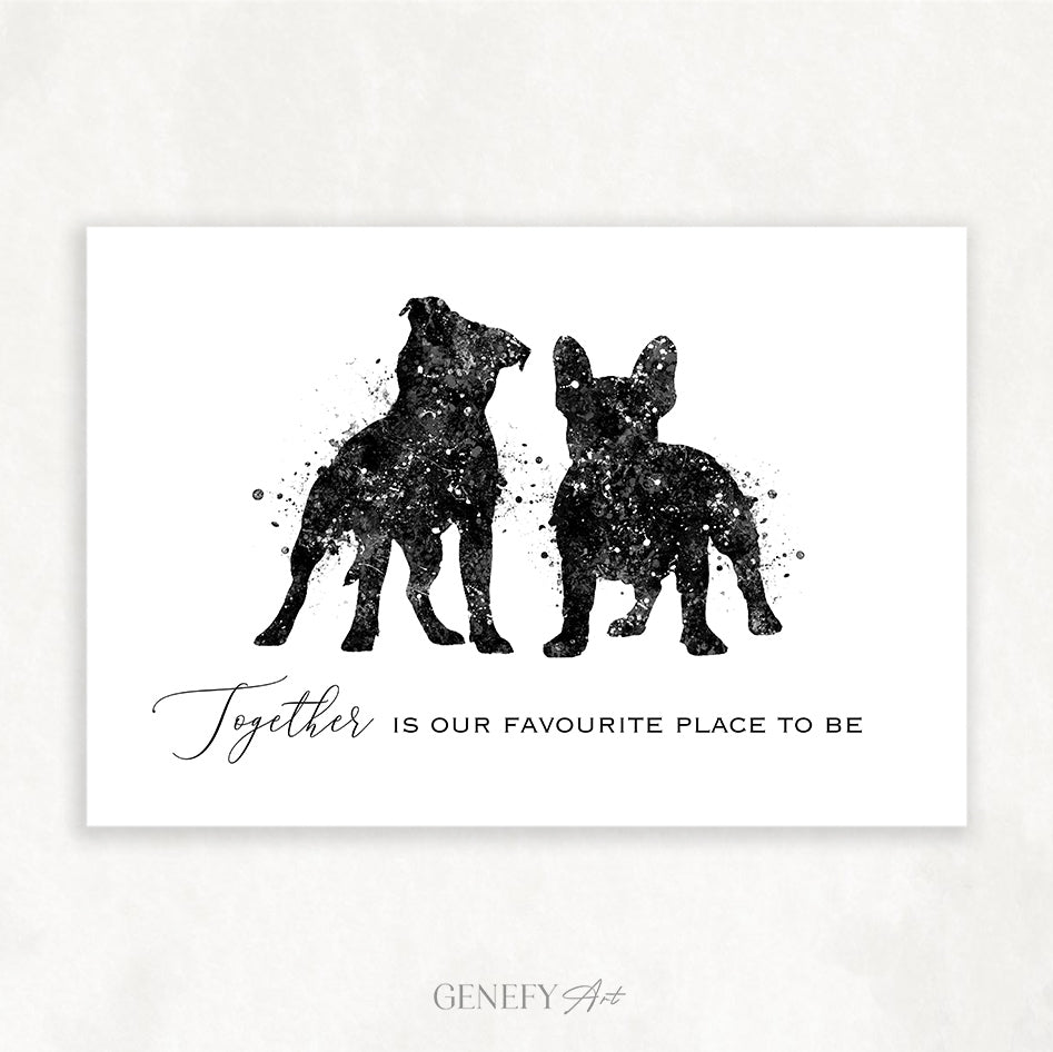 Staffordshire Bull Terrier and French Bulldog Black and White Art