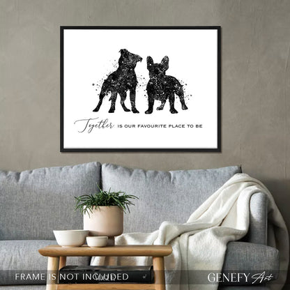 Staffordshire Bull Terrier and French Bulldog Black and White Art
