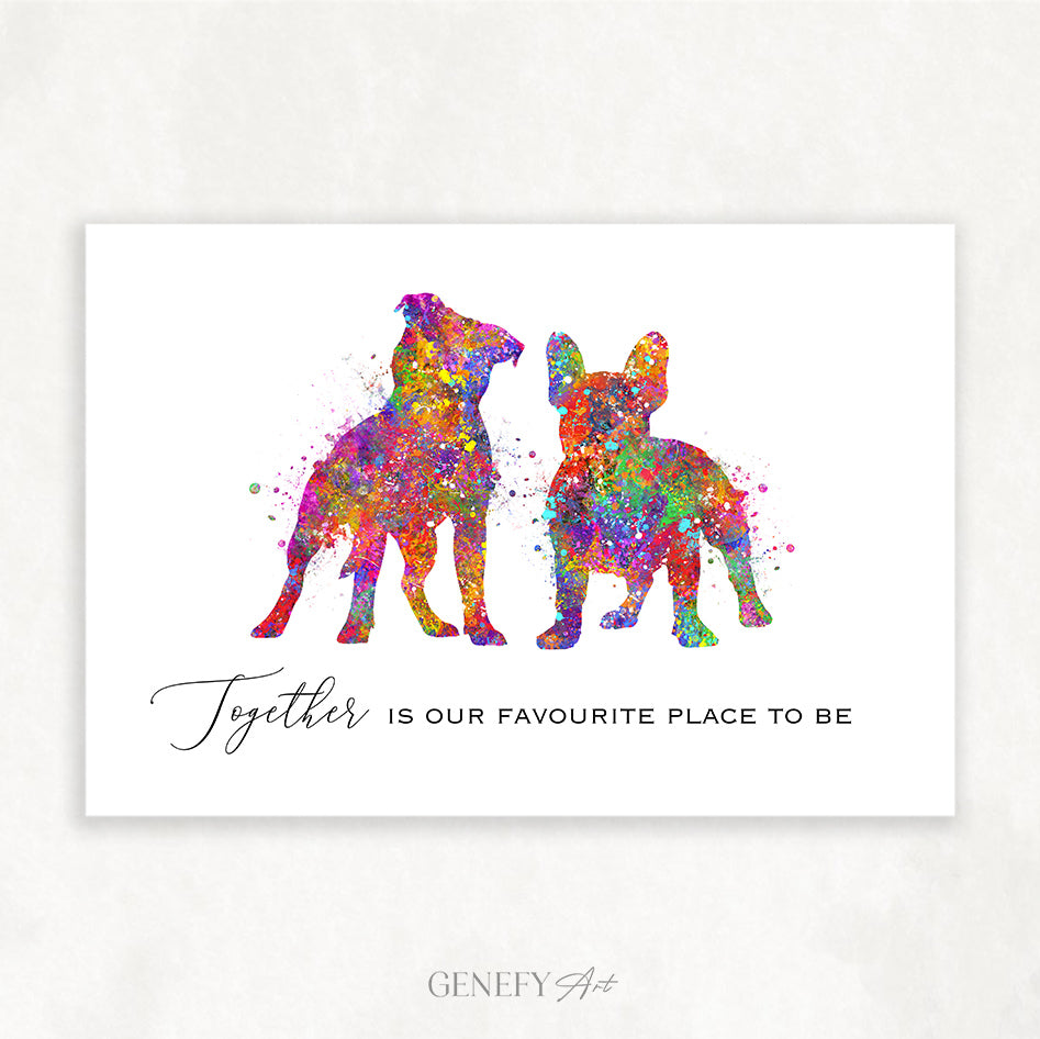 Staffordshire Bull Terrier and French Bulldog Watercolour Art Print